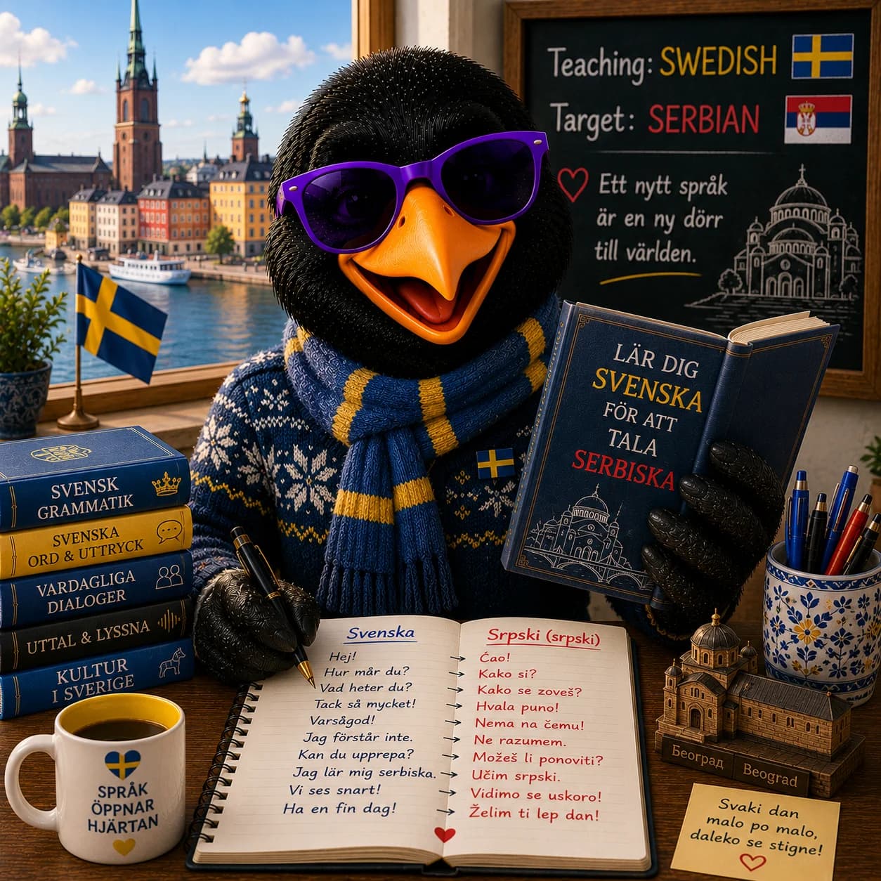Serbian · CEFR A1–C2 · Swedish