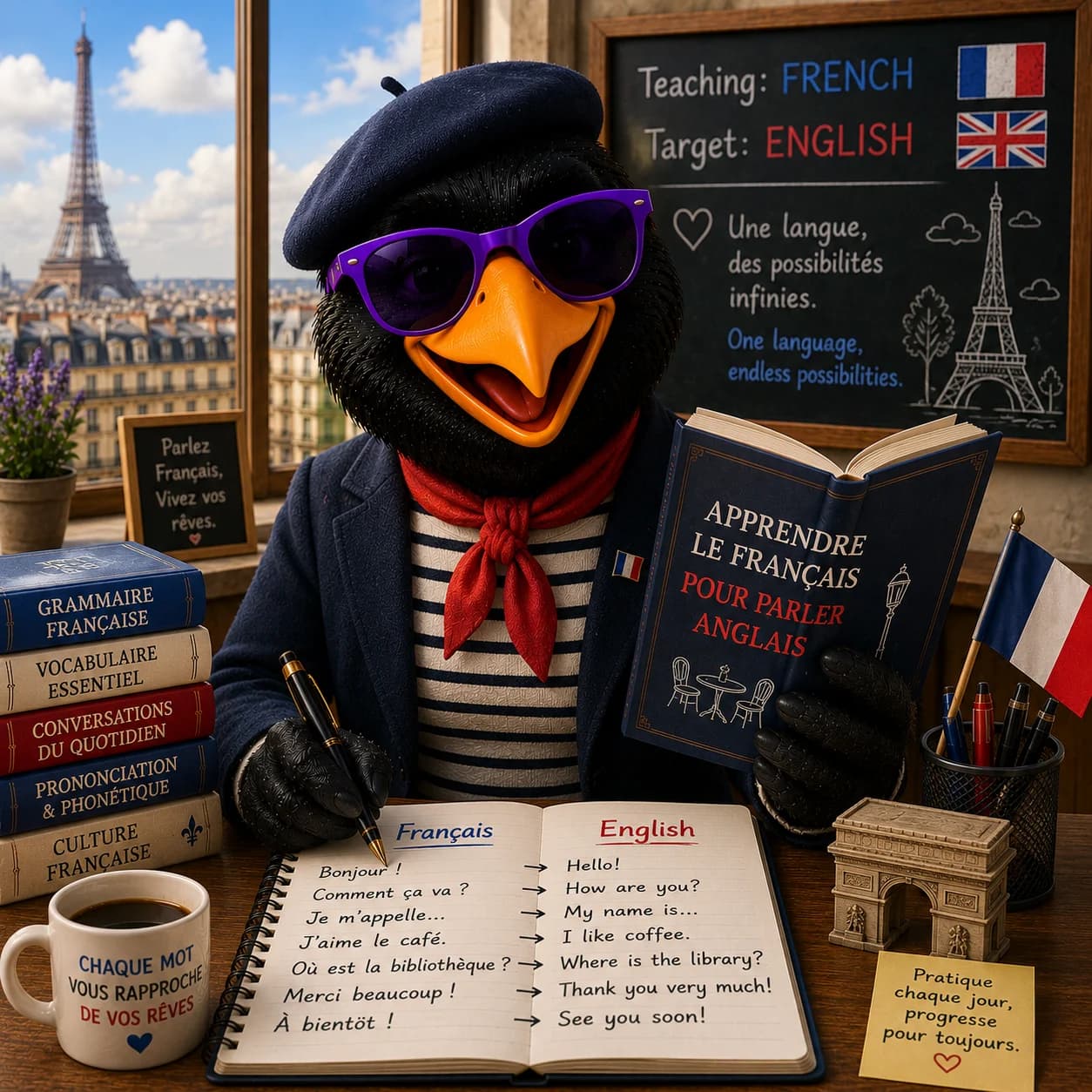 English · CEFR A1–C2 · French
